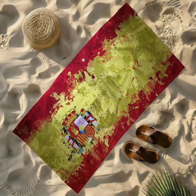 Ka Chen Mutong Strandtuch Flagge von Espana in Rot und Weiß, schnelltrocknend und sandabweisend, B: 75 cm, H: 150 cm - Bild 1