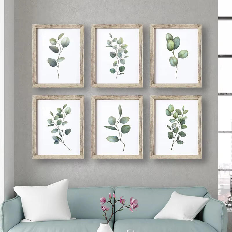 Potdemiel Botanische Eukalyptusblätter Wandkunst als grünes Aquarell-Leinwandgemälde und Poster zur Heimdekoration - Bild 2