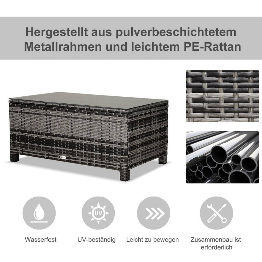 Outsunny Beistelltisch aus Polyrattan mit gehärtetem Glas in Grau für Garten, Balkon und Terrasse B/H/T: 50 x 85 x 39 cm - Bild 2