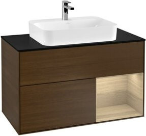 V&B Waschtischunterschrank Finion mit LED-Beleuchtung und Regalelement in Eiche, Breite: 100 cm - Bild 1