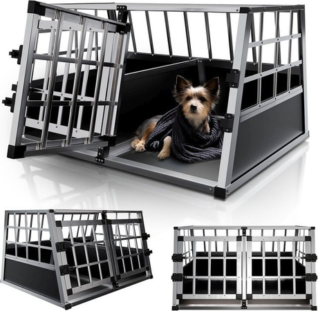 Juskys Alu Hundetransportbox Schwarz/Silber B/T/H: 89 x 70 x 51 cm