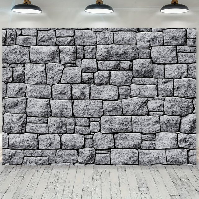 Mittelalterlicher Wandhintergrund in Steinoptik mit Ziegeldesign in Grau, ideal für deine Party-Dekoration - Bild 1