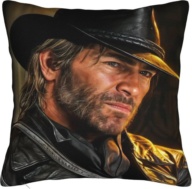Arthur Morgan Kissenbezug Merch Dekorative Kissenhülle aus Peach Skin, B/H: 18 x 18 cm - Bild 1