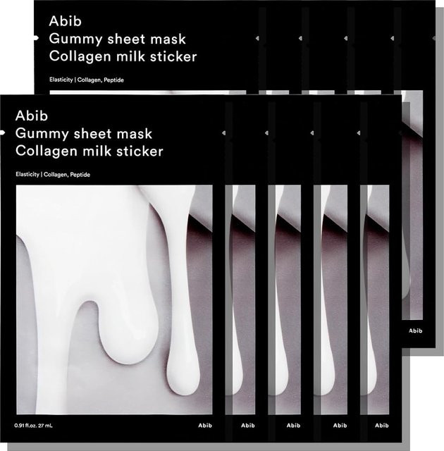 ABIB Gummy Blattmaske Kollagen Milch, 27 ml x 10 Stk., für trockene Haut - Bild 1