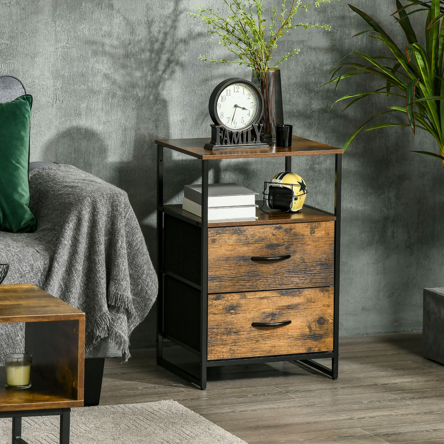 HOMCOM Kommode im Industrie-Stil mit faltbaren Stoff-Schubladen, Aufbewahrungsschrank in Rustikal-Braun für Wohnzimmer und Schlafzimmer - Bild 2