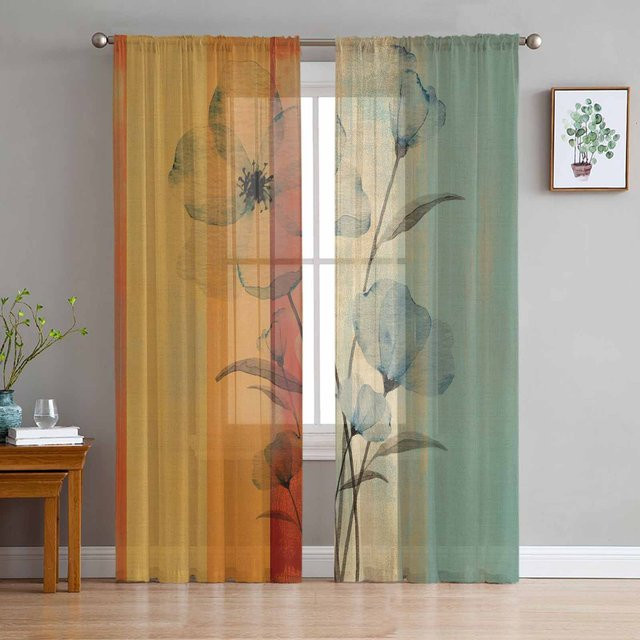 Super Six Chiffon-Fenstervorhang mit Blumenmuster in Braun, Breite: 135 cm, Höhe: 114 cm - Bild 1