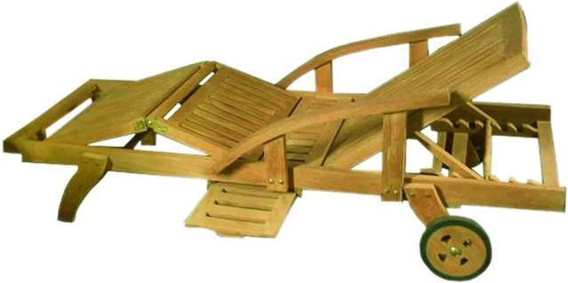 Lex Premium Teak Gartenliege in Braun mit Rollen, Seitentisch und verstellbarer Kopfstütze - Bild 1
