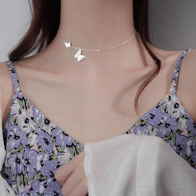 Chokerhalskette 925 Silber, Doppel-Schmetterling, Damen - Bild 1