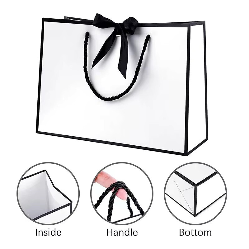 Elegantes Geschenktüten-Sortiment aus weißem Papier mit schwarzen Bandgriffen für Hochzeiten und Partys - Bild 5