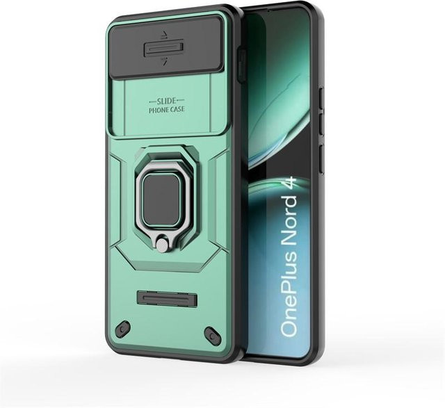 Stoßfeste Schutzhülle für OnePlus Nord 4 in Grün mit Kamera-Schiebemechanismus aus PC und TPU - Bild 1