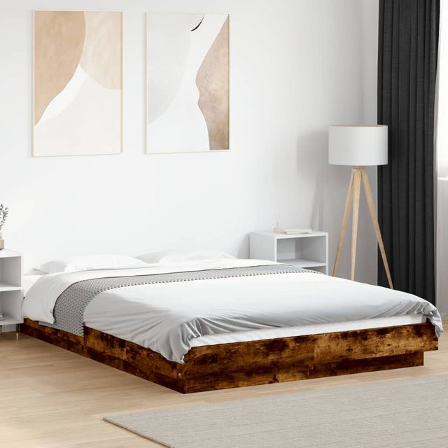 vidaXL Bettgestell modern aus Holzwerkstoff mit LED-Unterbettbeleuchtung und USB-Ladeport, Farbe: Braune Räuchereiche, B/T/H: 120 x 200 x 140 cm - Bild 3