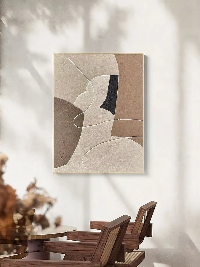 Handgemachtes abstraktes Leinwandgemälde von Potdemiel in Beige und Braun als moderne Wandkunst für dein Wohnzimmer - Bild 2