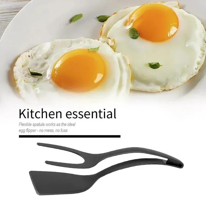 2-in-1 Nylon-Klappzange und Eierspatel in Schwarz als Steakspatel und Pfannkuchenwender für dein Küchenzubehör - Bild 3