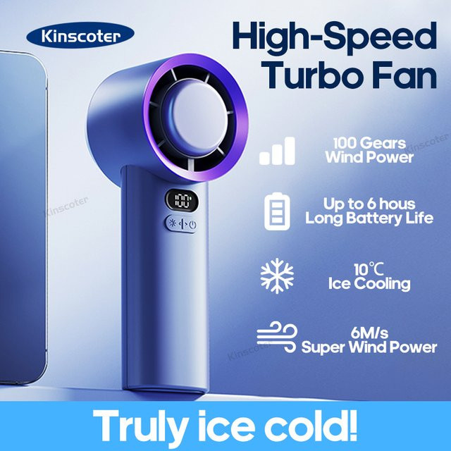 KINSCOTER Tragbarer Hand-Turboventilator in Beige mit 100 Windgeschwindigkeiten, batteriebetriebener Mini-Ventilator aus Kunststoff - Bild 1