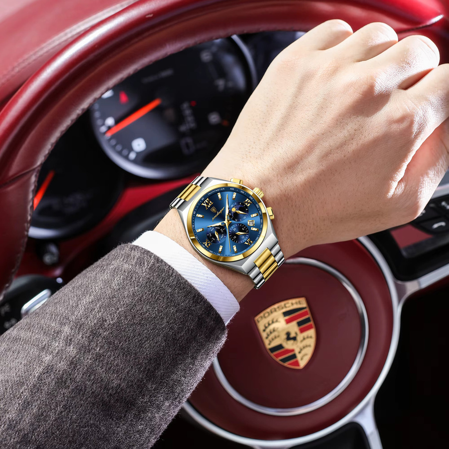 POEDAGAR Armbanduhr Quarz, Edelstahl, Blau, Herren - Bild 6