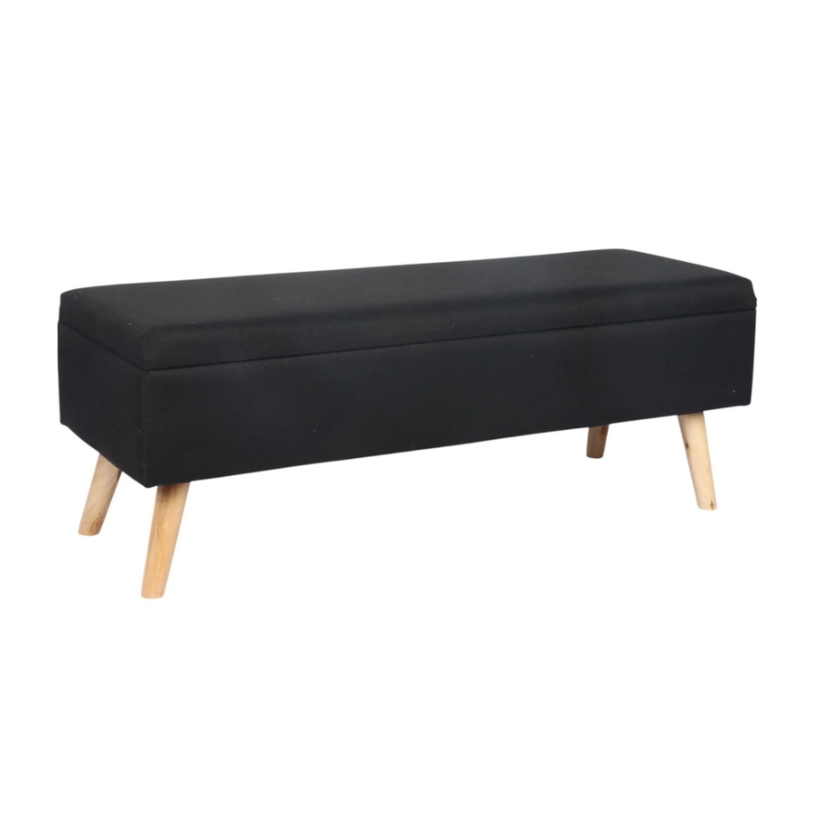 Relaxdays Sitzbank aus Eukalyptusholz und MDF mit Leinenoptik in Schwarz, gepolstert und klappbar, B/T/H: 110 x 40 x 40 cm - Bild 2