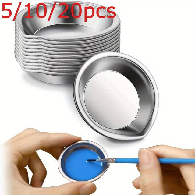 Edelstahl Farbpaletten-Set aus Metall, Runde Mischschalen für Künstler in Silber - Bild 1