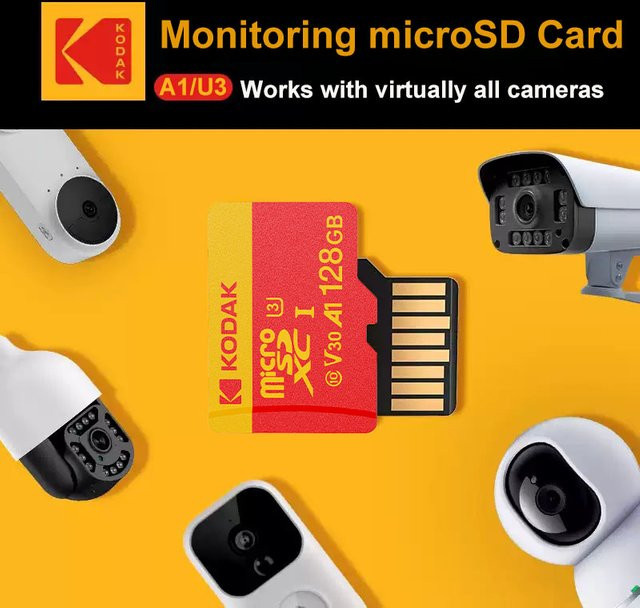 Kodak Micro SD Speicherkarte für Überwachungskameras, U3 V30, 100 MB/s, Multicolor - Bild 1