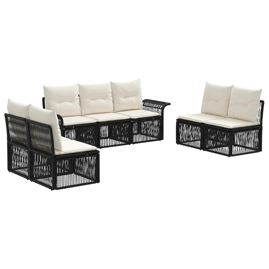 vidaXL Gartensofa-Set 7-teilig in Schwarz aus Poly-Rattan mit Polstern und L-Form - Bild 2