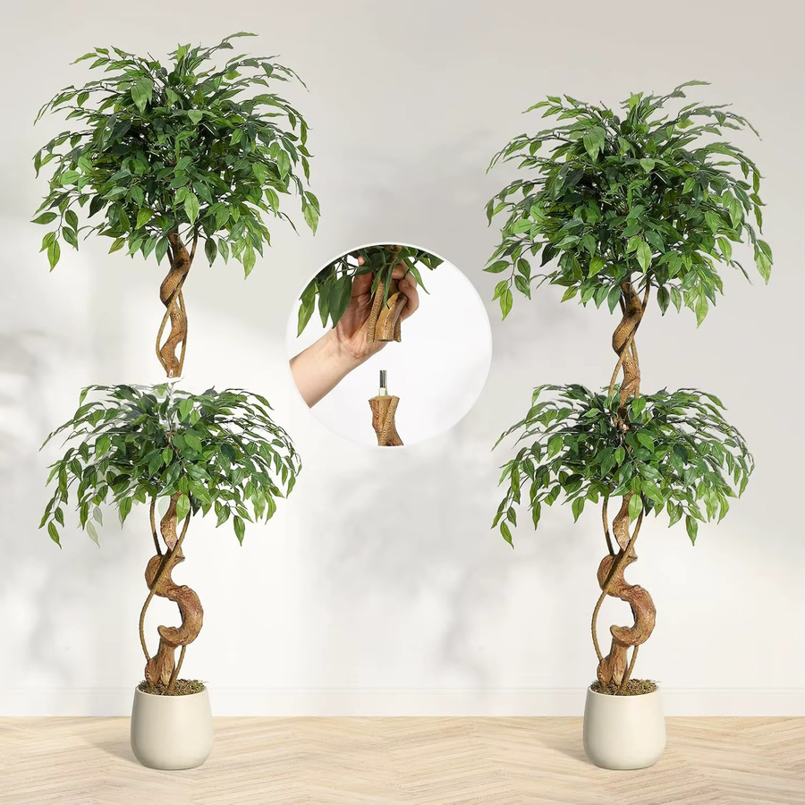 HiMISS Künstlicher Ficus-Baum mit gebogenem Stamm in Grün und Weiß, Höhe: 152,4 cm - Bild 4
