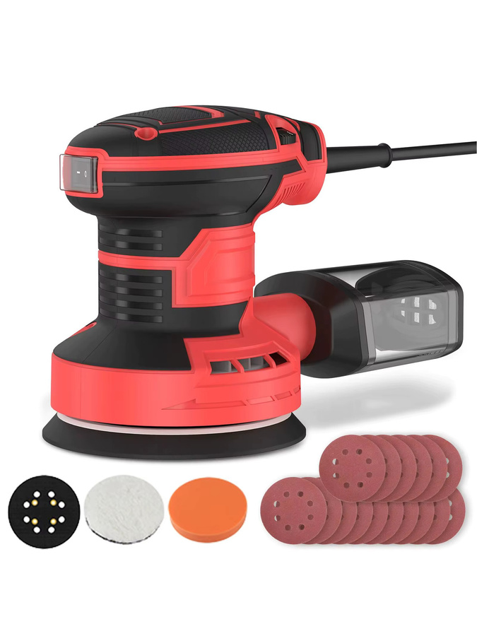 DWiusty Elektrische Schleifmaschine Exzenterschleifer mit variabler Geschwindigkeit, 300W, Rot, Schleifscheiben-Durchmesser: 125 mm - Bild 9