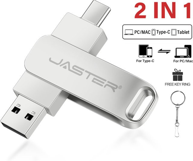 JASTER 2 in 1 USB-C USB-Stick aus Metall in Silber mit 128GB Speicher für dein Smartphone - Bild 1