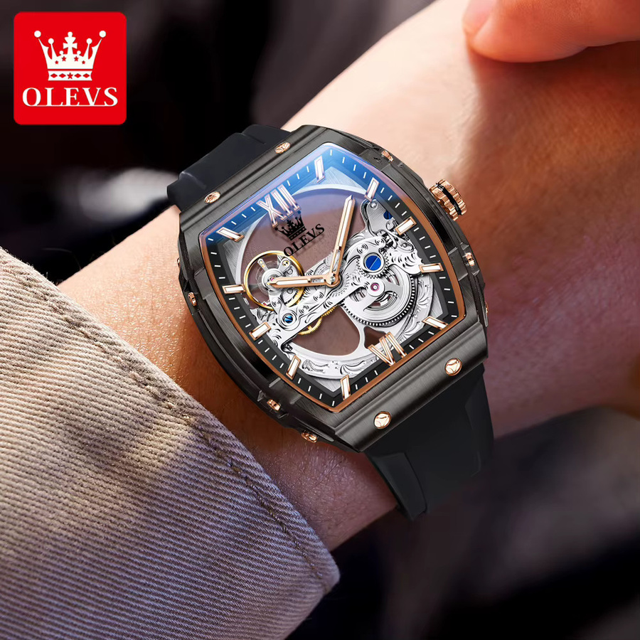 OLEVS Armbanduhr, Automatik, Edelstahl, Silikon, Schwarz, Herren - Bild 6
