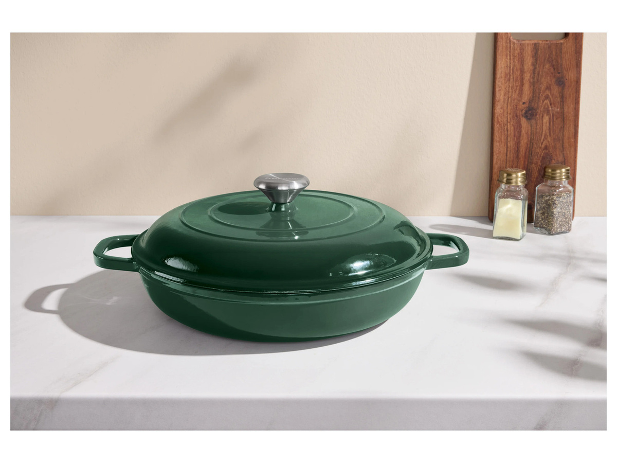 SILVERCREST Premium-Gusseisenservierpfanne, emailliert, Grün, Durchmesser: 30 cm - Bild 3