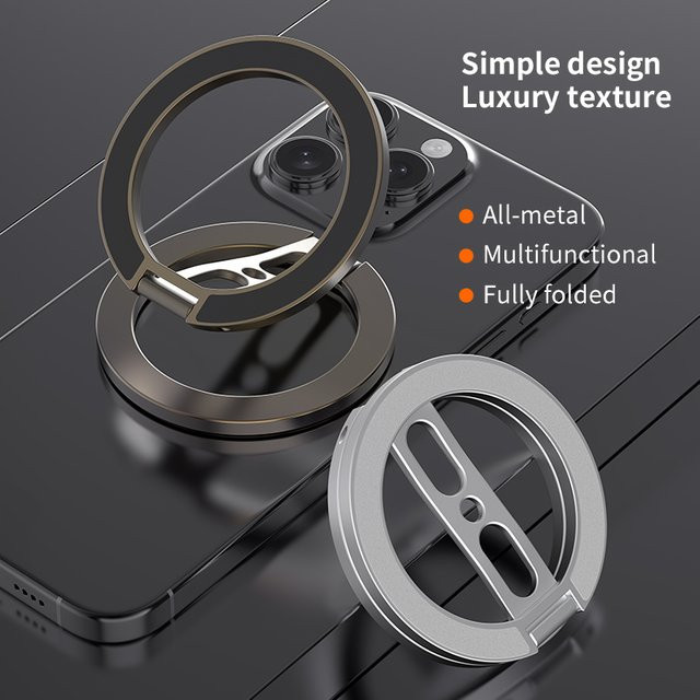 WSSHE MagSafe Telefonhalter für iPhone 14/15/16, faltbarer magnetischer Fingergriff mit 360 Grad Drehung, Silber - Bild 1