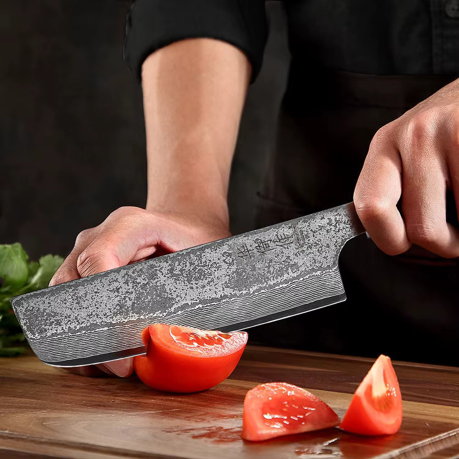 HUAYIGRAND Nakiri Kochmesser aus 67-lagigem Damaszener Stahl, 6,5 Zoll, handgeschmiedet, Silber mit Holzgriff - Bild 3