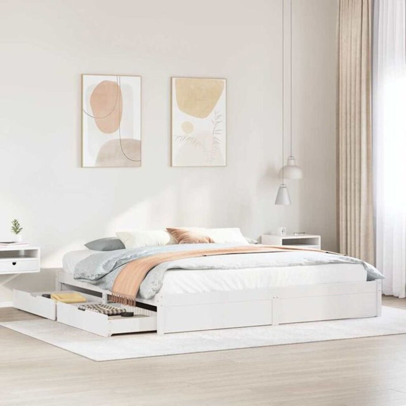 Massivholzbett aus Kiefernholz von vidaxl in Weiß, Landhausstil und minimalistisches Design, B/T/H: 180 x 200 cm - Bild 1
