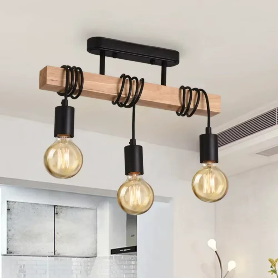JOYINLED Vintage Retro Kronleuchter aus Holz in Schwarz und Transparent als Hängelampe für Wohnzimmer, Esszimmer und Schlafzimmer - Bild 2