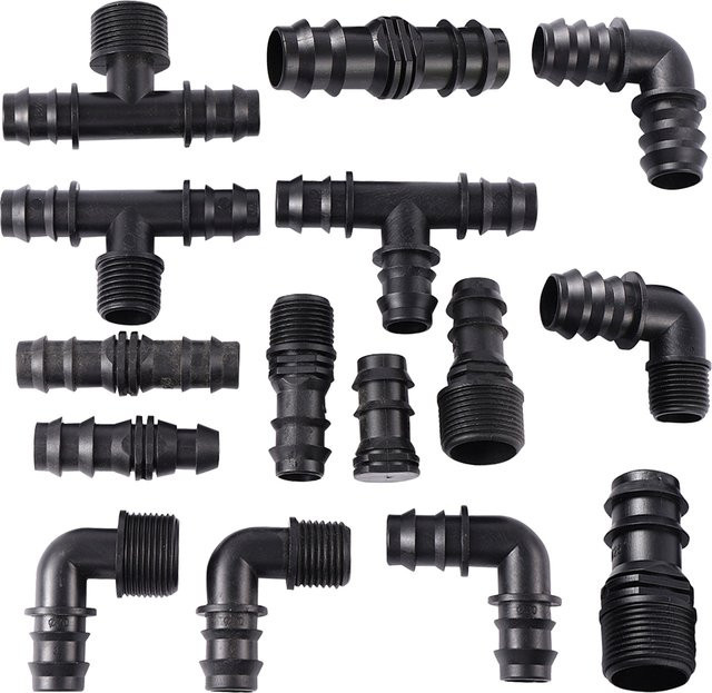 Bewässerungs-Adapter Set mit Außengewinde und Schlauchverbinder für Gartenbewässerung, T-Stück, Winkelstück und Endstopfen, 1/2 Zoll und 3/4 Zoll - Bild 1