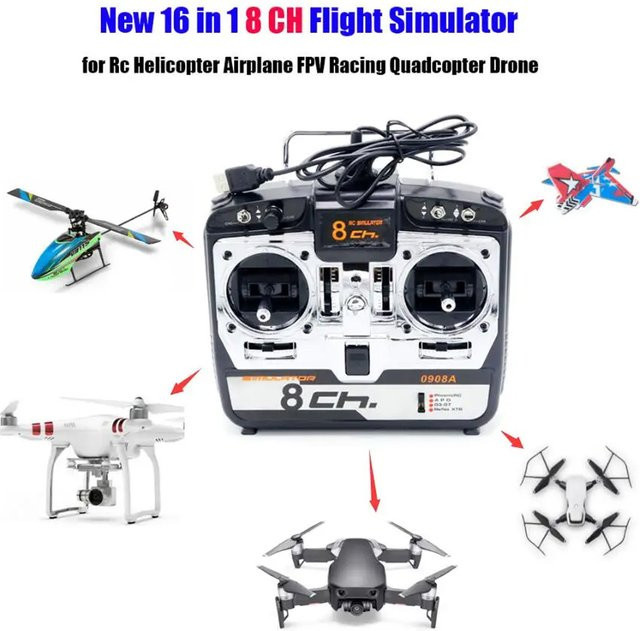 U-Angel-1988 16-in-1 8-Kanal-Flugsimulator für RC Hubschrauber, Flugzeug, FPV Racing Quadcopter und Drohnen, Modell JTL0908A, Schwarz - Bild 1