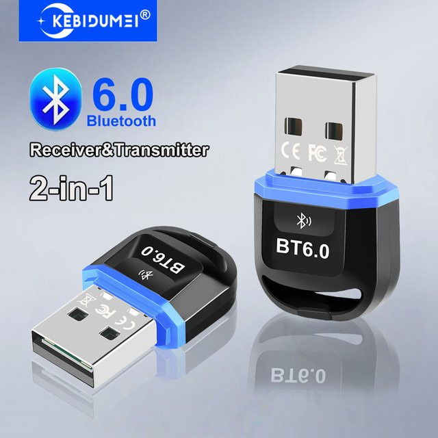 kebidumei Bluetooth 6.0 Adapter 2-in-1 USB-Dongle als kabelloser Audio-Sender und Empfänger in Schwarz für Kopfhörer und Lautsprecher, kompatibel mit Windows 8.1/10/11, treiberfrei - Bild 1