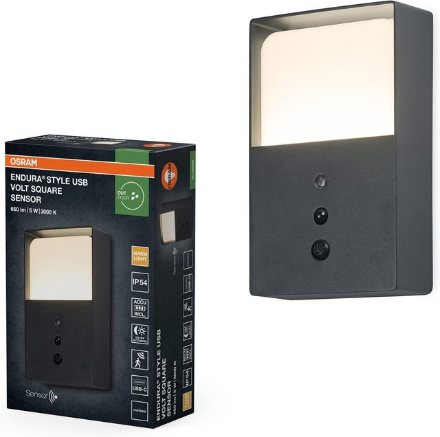 Endura Style USB Volt Außenwandleuchte in Grau mit LED, 350 lm, 3000 K Warmweiß, IP54 und Akkubetrieb - Bild 1