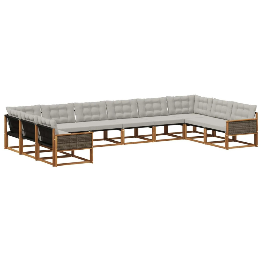 vidaXL Outdoor-Sofagarnitur aus Akazienholz mit 10 Kissen in Natur und Hellgrau - Bild 2