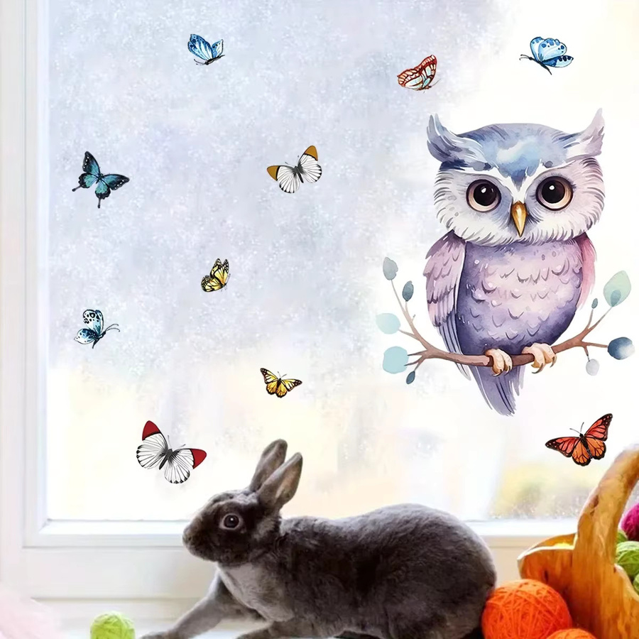 BRUP Wandtattoo mit Eule, Schmetterlingen und Zweigen in Mehrfarbig für Kinderzimmer und Wohnzimmer als Fensteraufkleber - Bild 3