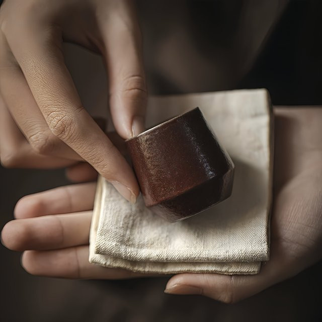 PDQ Keramiktasse im japanischen Stil, braun, grobe Keramik für Tee - Bild 1