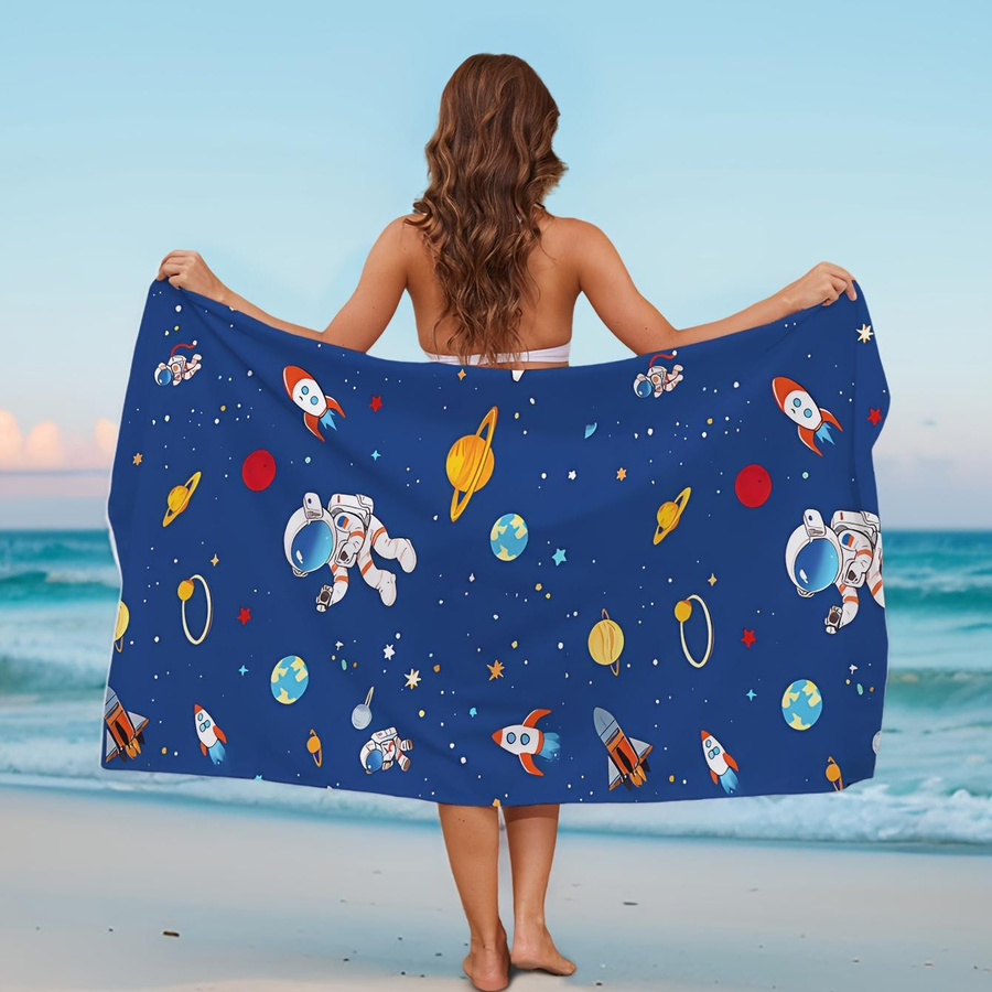 Dalangpa Strandtuch Astronaut Planet Rakete, schnelltrocknend und atmungsaktiv, B: 40 cm, H: 60 cm - Bild 3