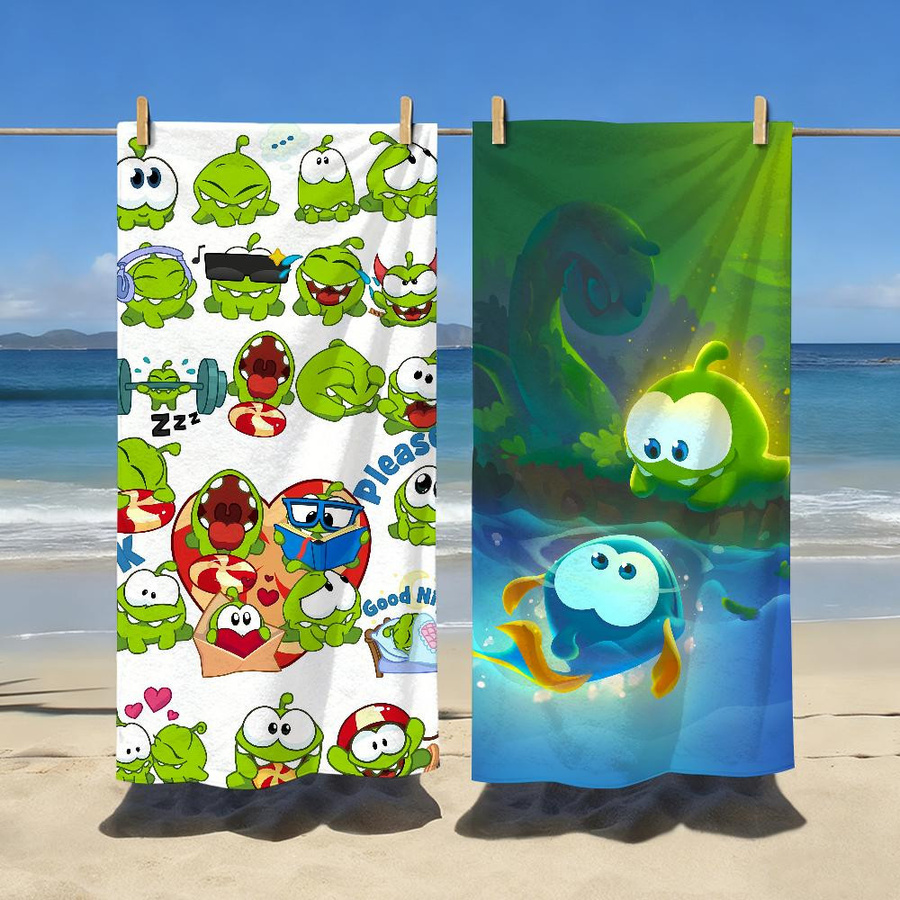 Schnelltrocknendes Strandhandtuch Om Nom Stories Frosch Motiv in Weiß, B: 30 cm, H: 60 cm - Bild 3