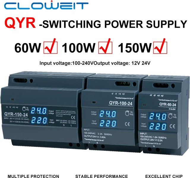 Cloeweit DIN-Schienen-Schaltnetzteil AC-DC für LED-Lichtleisten mit Digitalanzeige, Grau - Bild 1