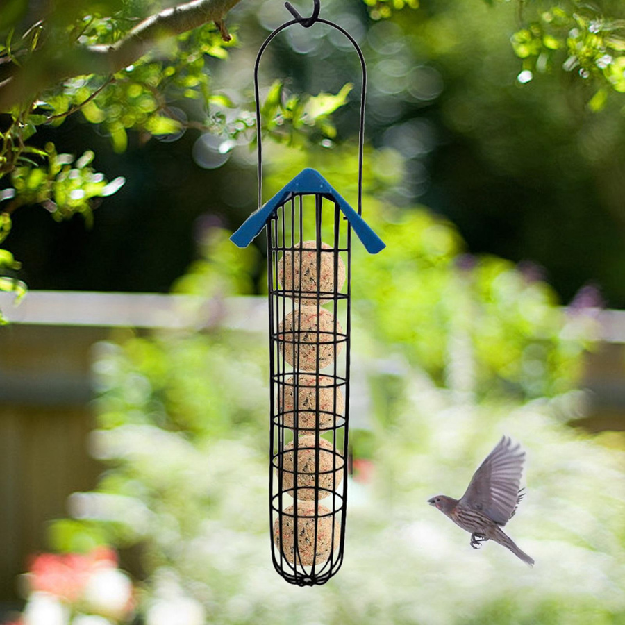 Outdoor-Vogelfutterstation Schwarz: Meisenknödel-Futterspender als Wildvogel-Hängefutterstation - Bild 3