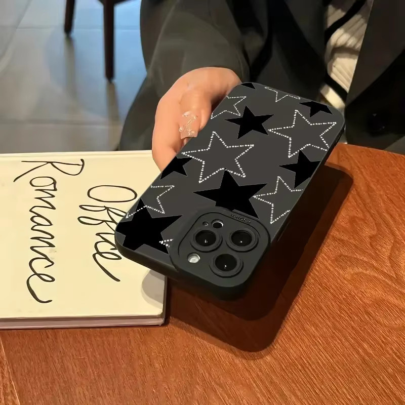 Stoßfeste Handyhülle mit schwarz-weißem Sternenmuster für Apple iPhone Modelle, weiche Schutzhülle in Schwarz und Weiß - Bild 3