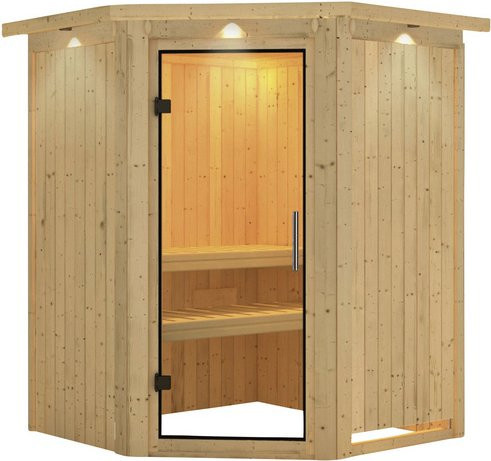 Karibu Sauna Tartu für 3 Personen aus Fichtenholz in Beige, B/T/H: 202 x 165 x 165 cm - Bild 1
