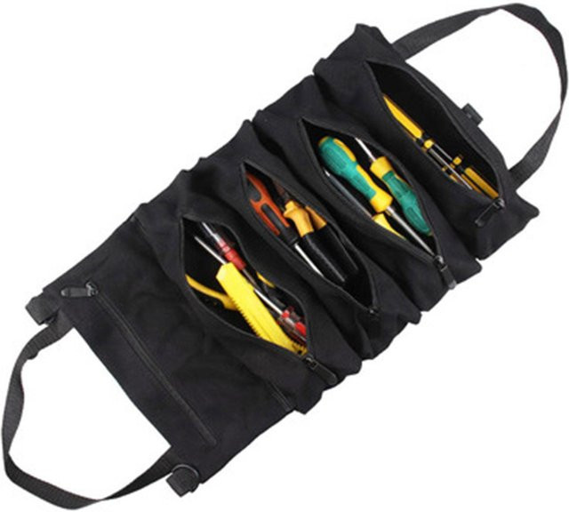 Recolife Aufrollbare Werkzeugtasche aus Segeltuch mit 5 Reißverschlusstaschen und Trageriemen, Schwarz - Bild 1