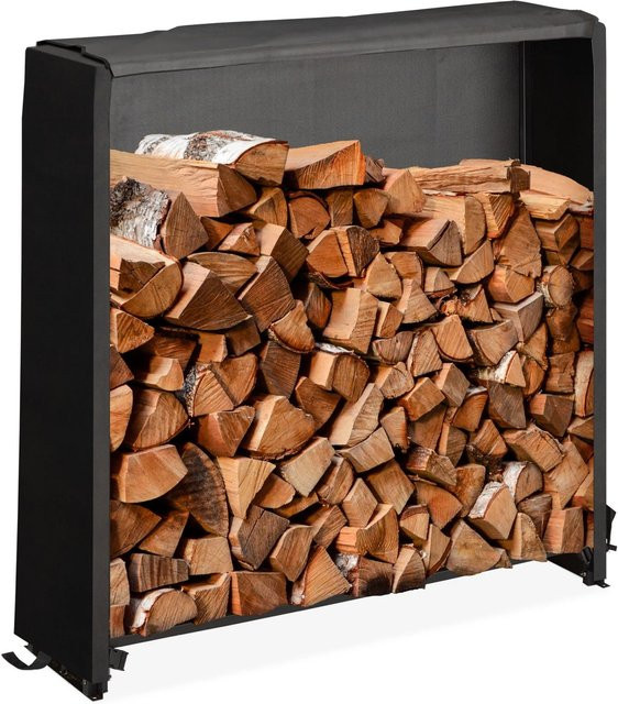 Relaxdays Kaminholzregal aus Eisen mit Abdeckung, Schwarz, B/T/H: 110 x 29 x 110 cm - Bild 1