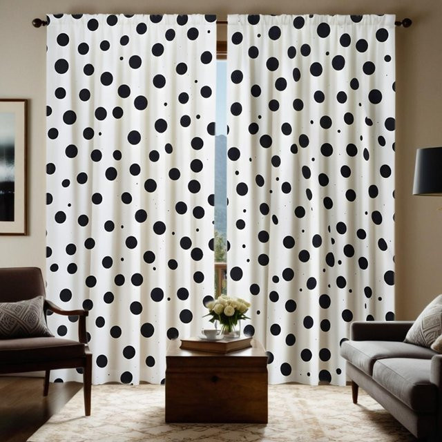2er-Set dekorative Vorhänge mit Polka Dot Muster in Schwarz und Weiß, halbtransparent, moderner Stil, B: 132 cm, H: 160 cm - Bild 1
