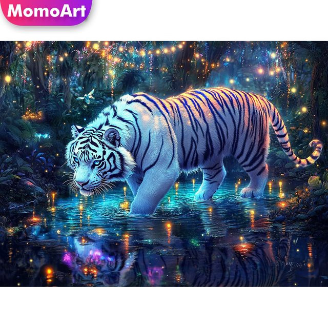 Momoart 5D DIY Diamant-Stickerei Tiger Tier Mosaik-Set für Erwachsene und Anfänger, Wandkunst in Mehrfarben, B/H: 30 x 20 cm - Bild 1