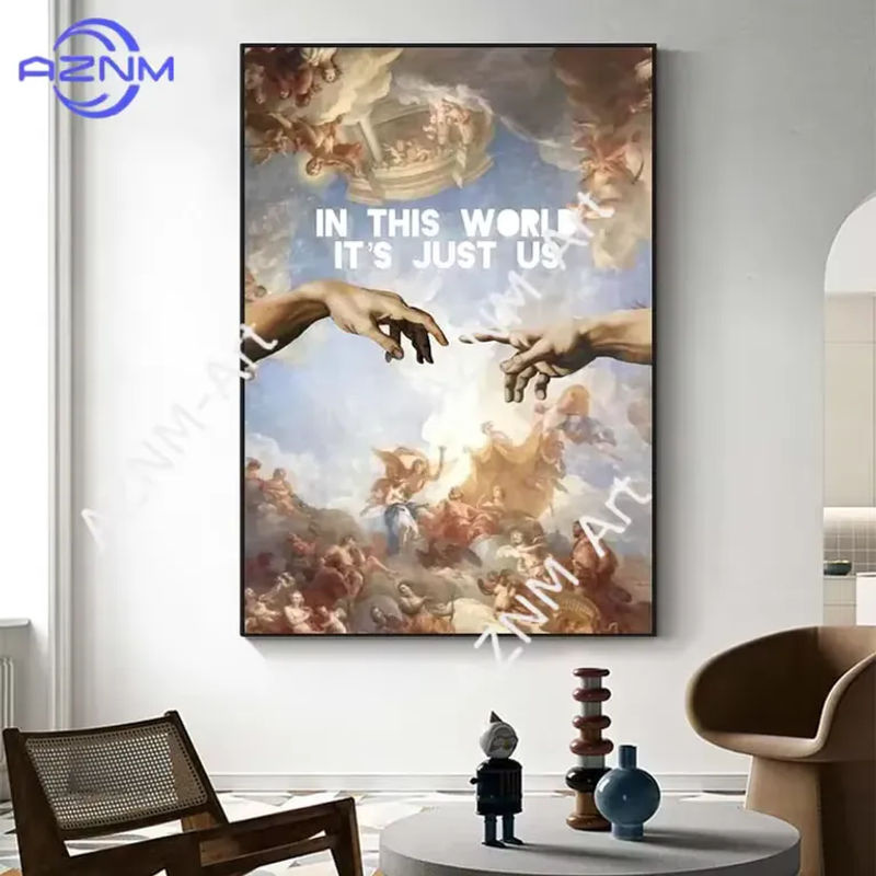 KAYOU Wandkunst Hand Gottes und Adam Leinwanddruck im Vintage-Stil, mehrfarbig, Hochformat - Bild 3